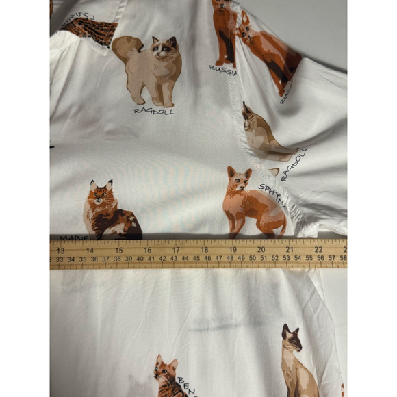 Women's JANE + DELANCEY White Brown Cat Print Button Down Shirt XL - Picture 4 of 8